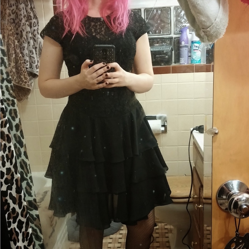 Vintage Black Lace Tiered Dress